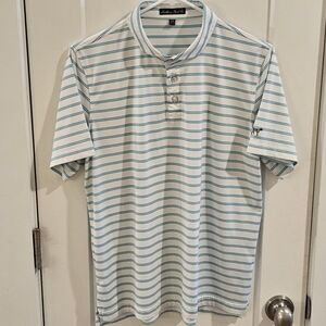 Southern Point Co Performance Golf Polo Shirt - White & Blue Striped - Youth XXL